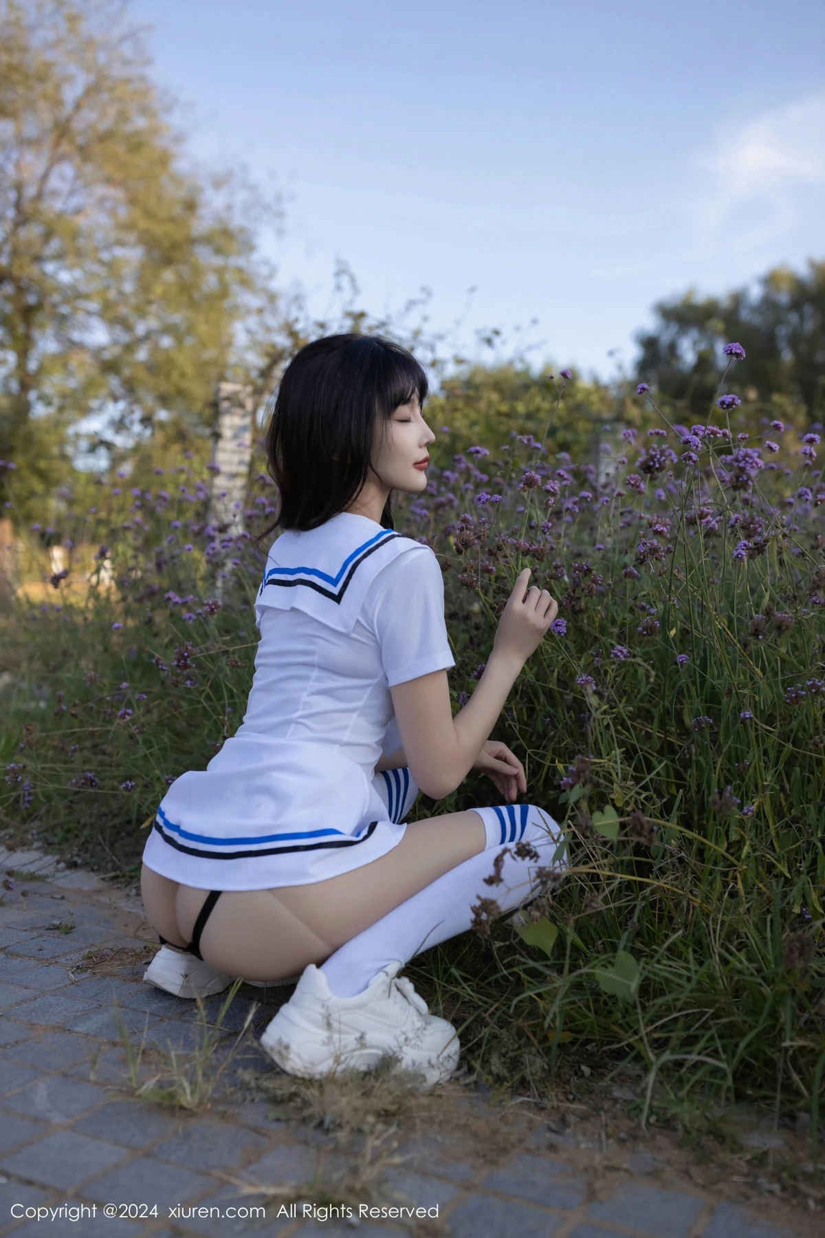 模特陆萱萱学生套装露黑色蕾丝内衣配开档肉丝秀完美身材诱惑写真80P-第1章-图片3