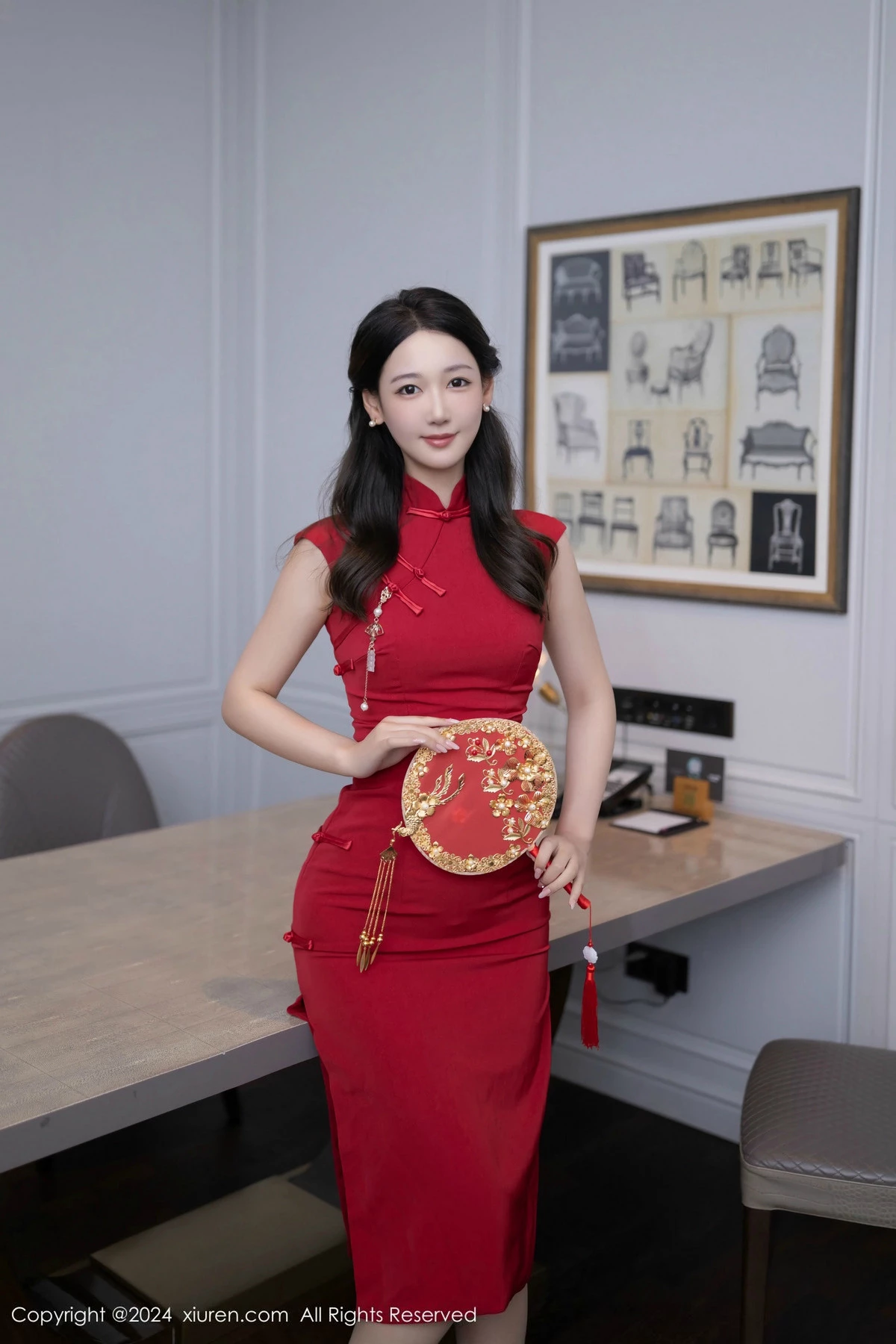 模特唐安琪性感红色旗袍露红色内衣配超薄肉丝秀曼妙身姿诱惑写真81P-第1章-图片2