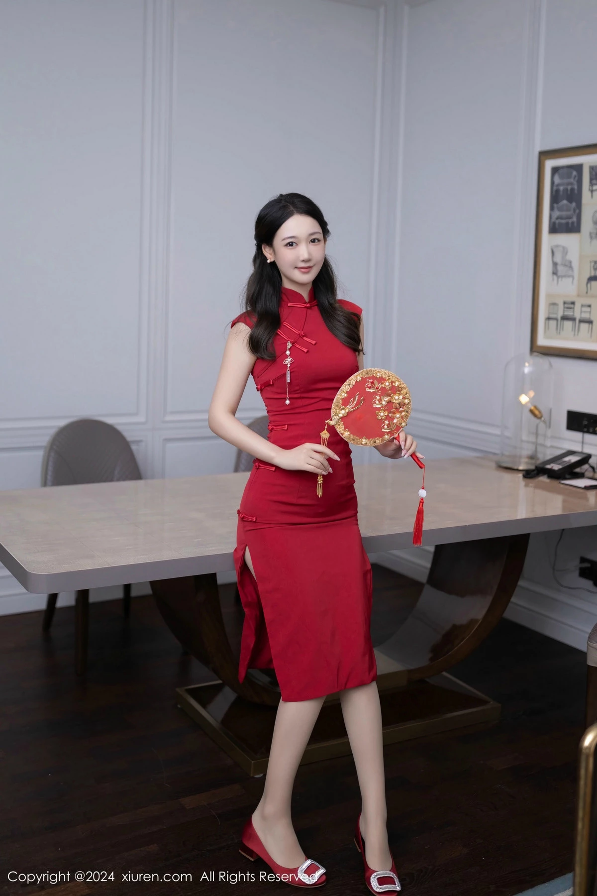 模特唐安琪性感红色旗袍露红色内衣配超薄肉丝秀曼妙身姿诱惑写真81P-第1章-图片3