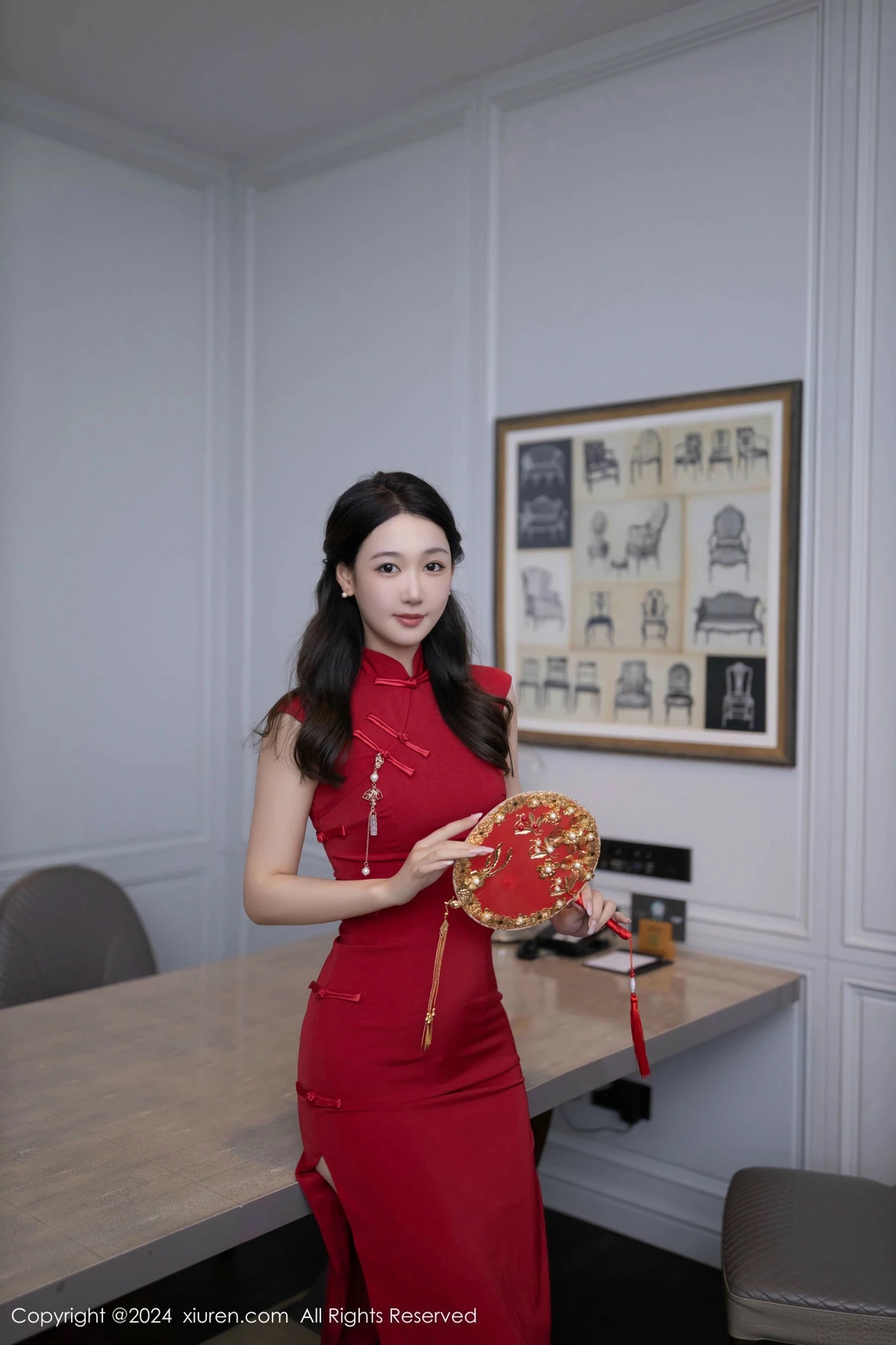 模特唐安琪性感红色旗袍露红色内衣配超薄肉丝秀曼妙身姿诱惑写真81P-第1章-图片1