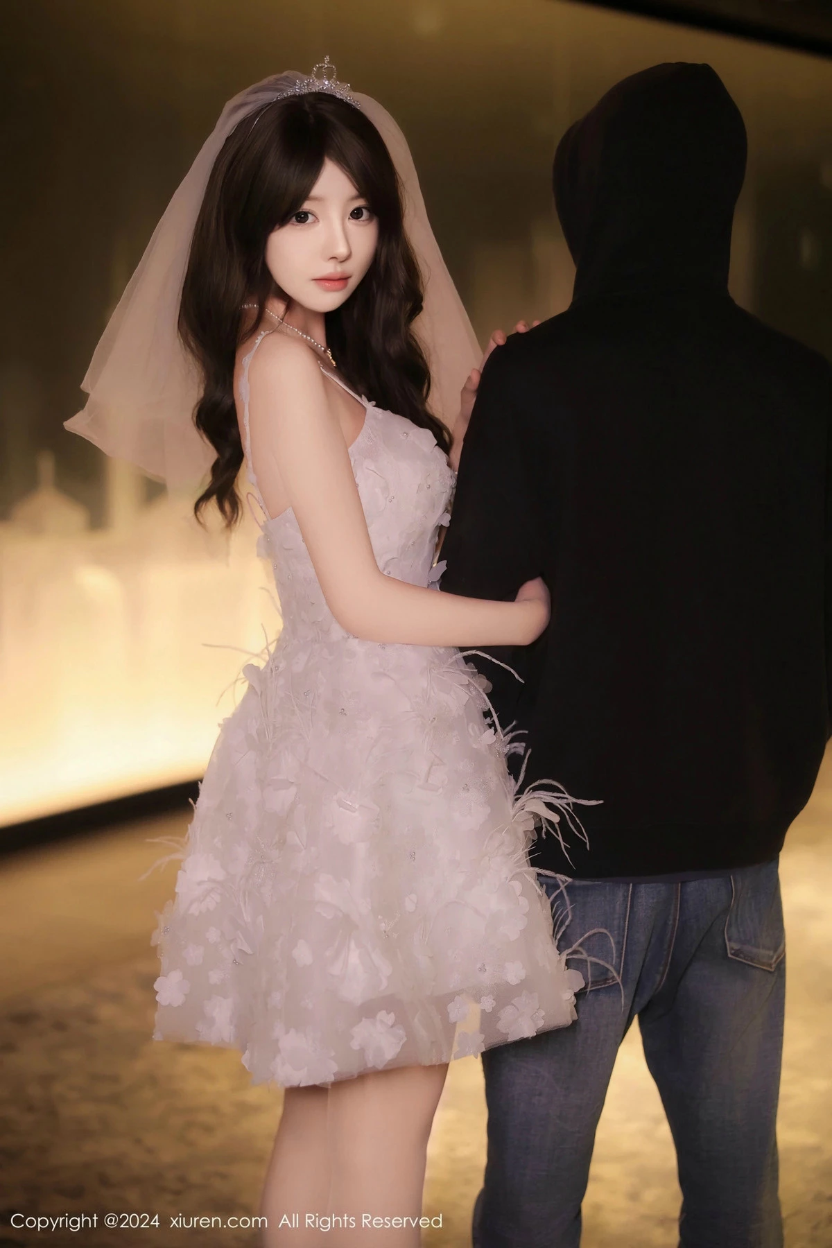 模特桃妖夭性感白色婚纱露白色内衣配超薄肉丝秀曼妙身姿诱惑写真77P-第1章-图片2