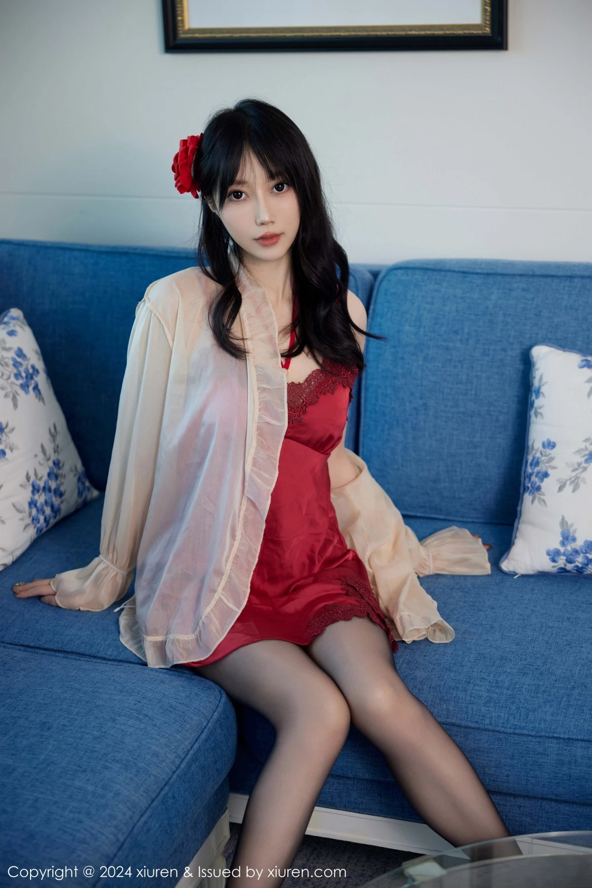 模特玥儿玥er性感红色睡裙露红色内衣配超薄黑色秀美腿诱惑写真79P-第1章-图片2