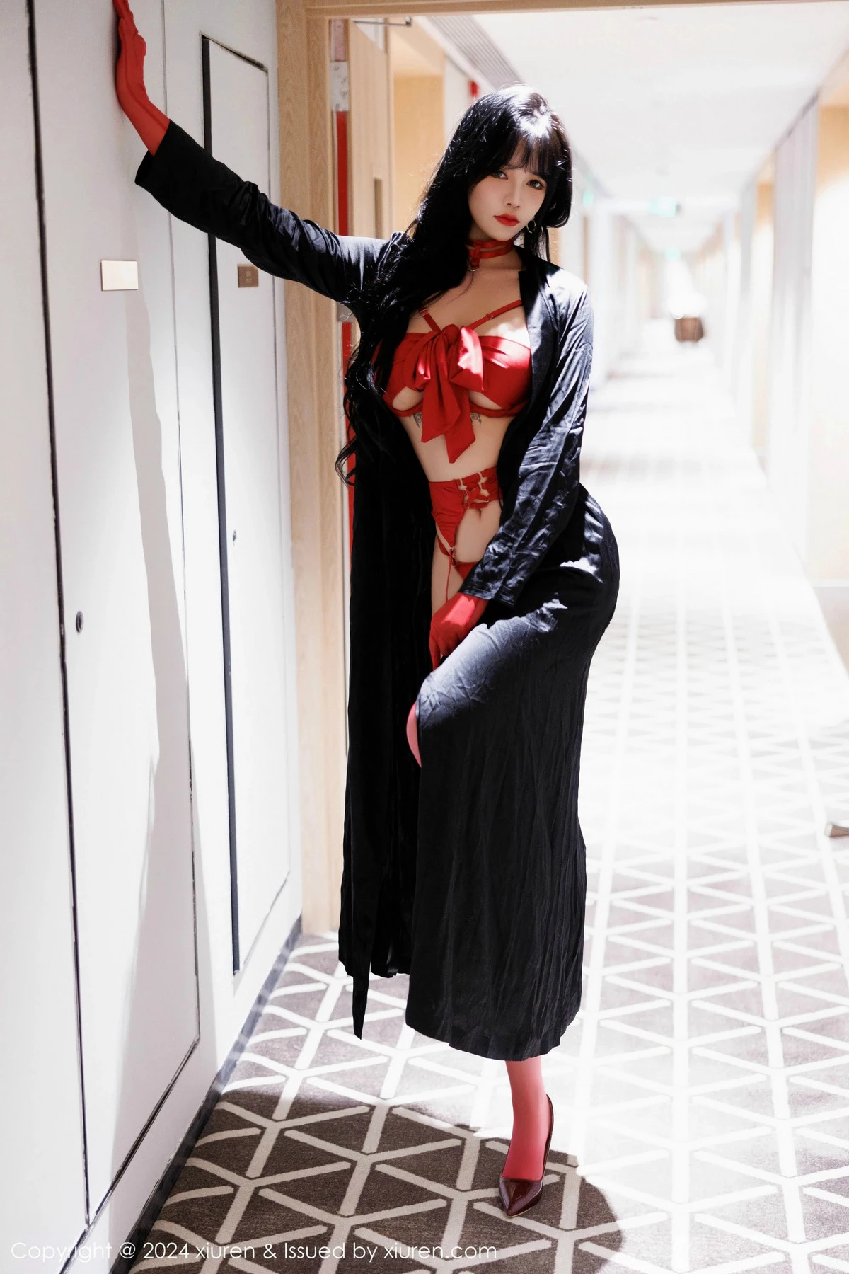 模特娜比性感红色情趣内衣配红色丝袜秀凹凸身材完美诱惑写真80P-第1章-图片3