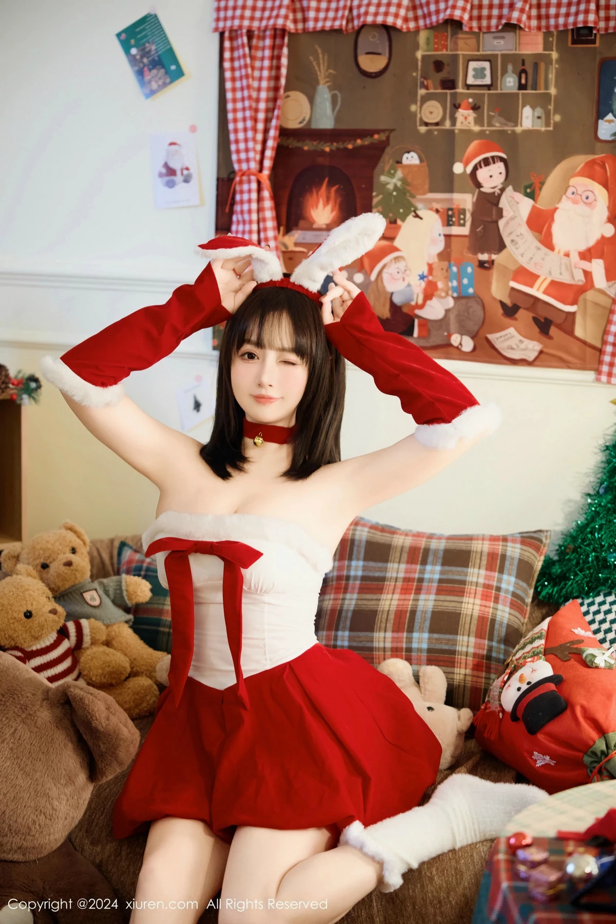 模特养乐多Doll圣诞主题性感红色连衣裙半脱秀丰腴身材诱惑写真53P-第1章-图片1