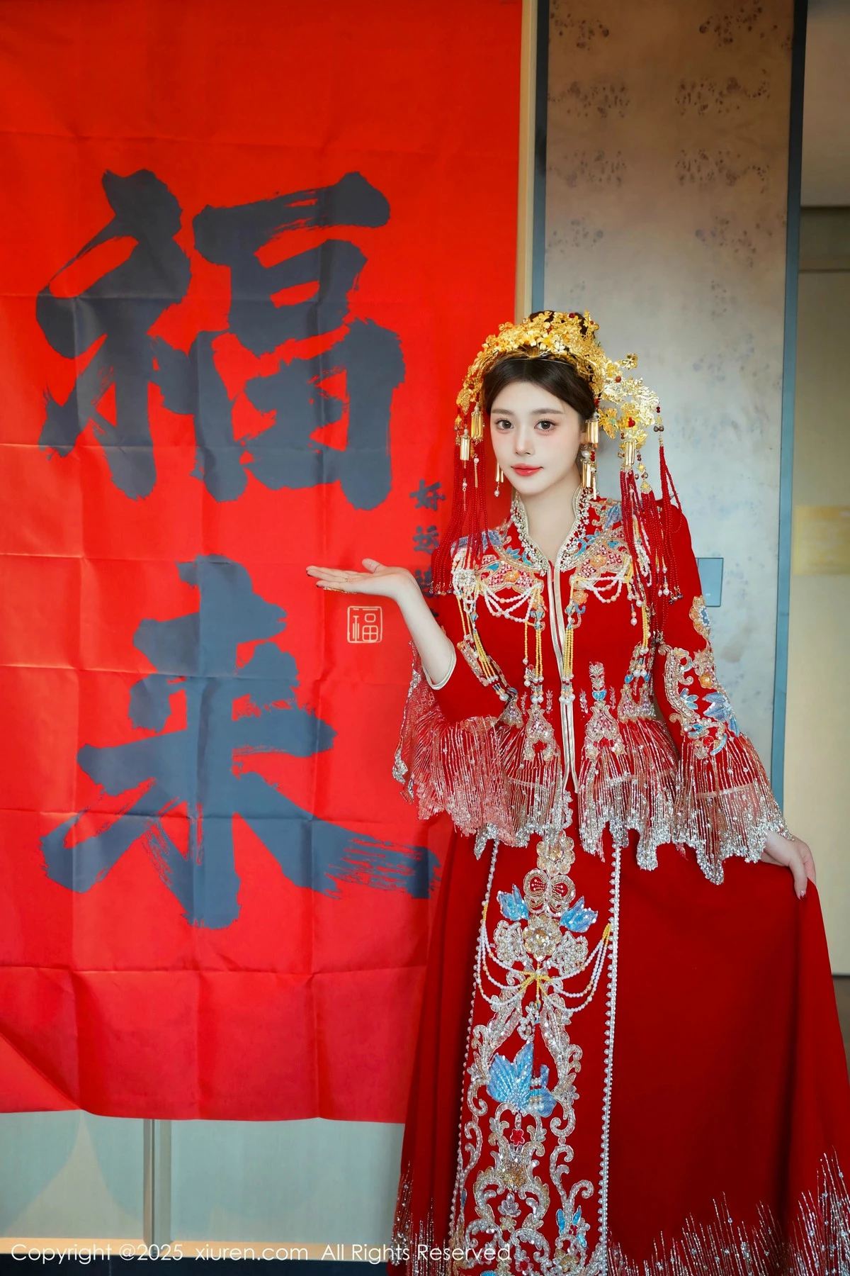 模特蛋蛋宝新年主题性感红色新娘装露白色内衣秀丰腴身材诱惑写真79P-第1章-图片1