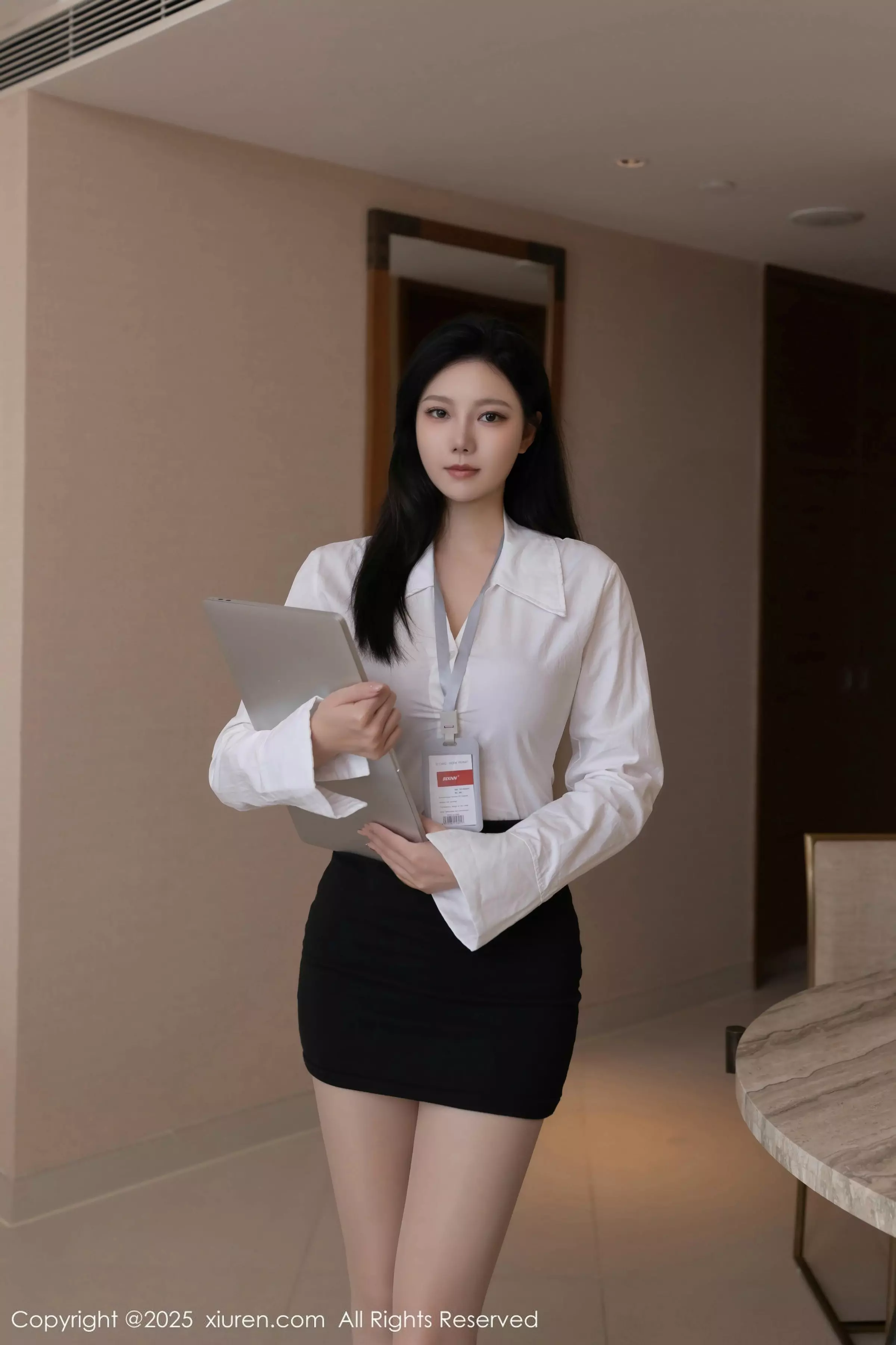 模特安然anran性感白T露灰玫红色内衣配开档肉丝秀美腿诱惑写真82P-第1章-图片3