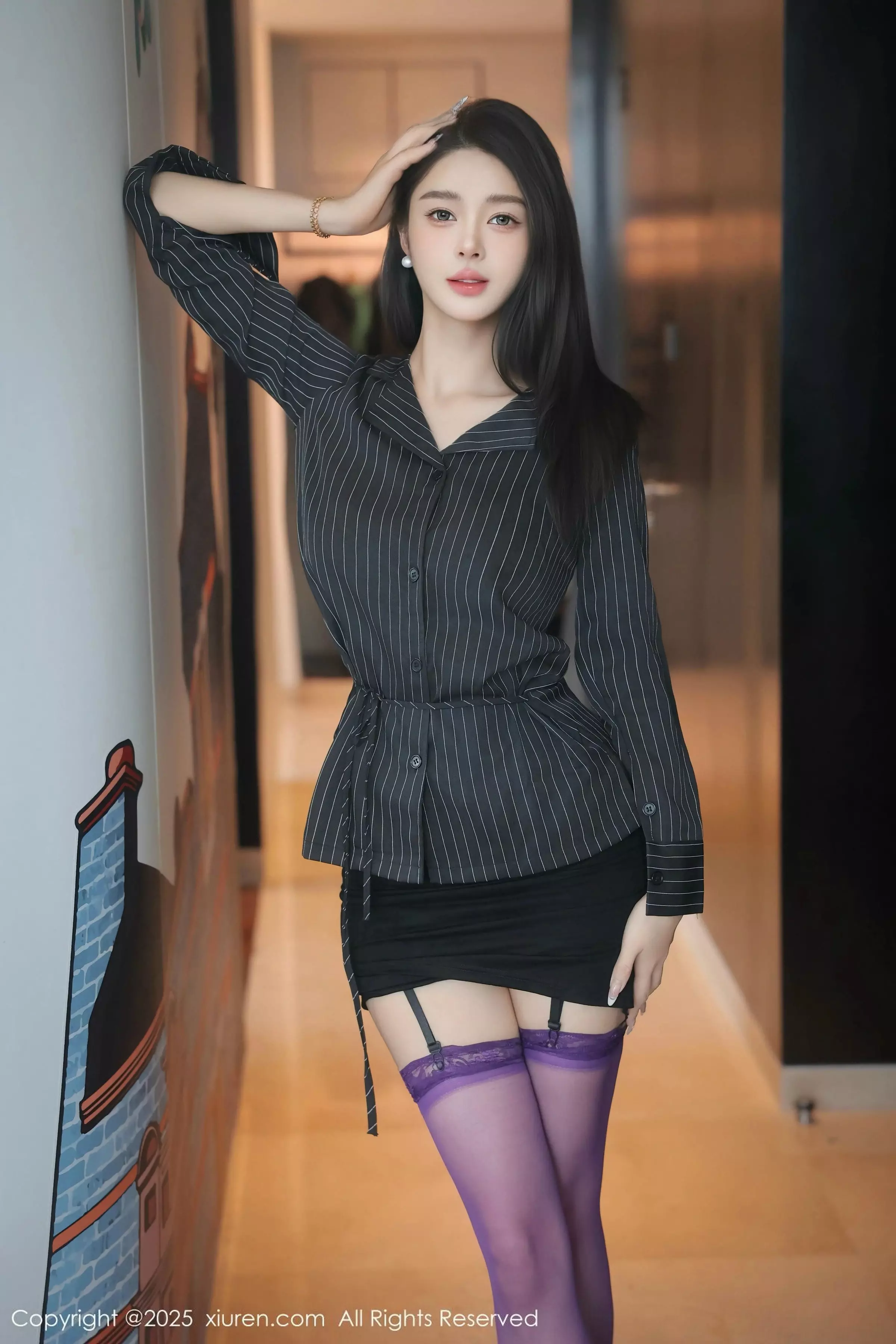 模特Candy糖糖性感紫色情趣服饰配紫丝吊袜秀丰腴身材诱惑写真84P-第1章-图片1