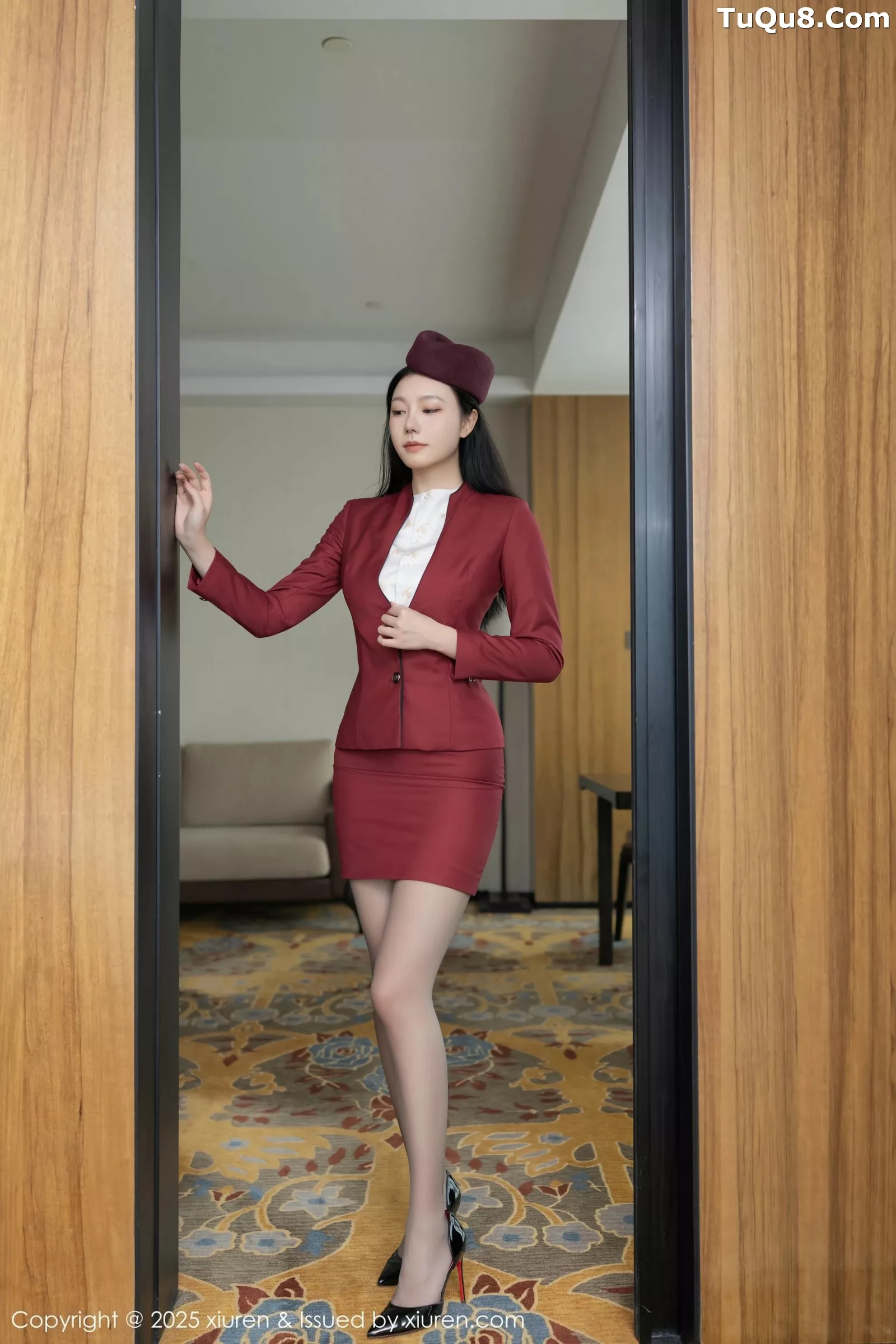 模特安然anran红色空姐制服露黄色蕾丝内衣秀完美身材诱惑写真80P-第1章-图片1