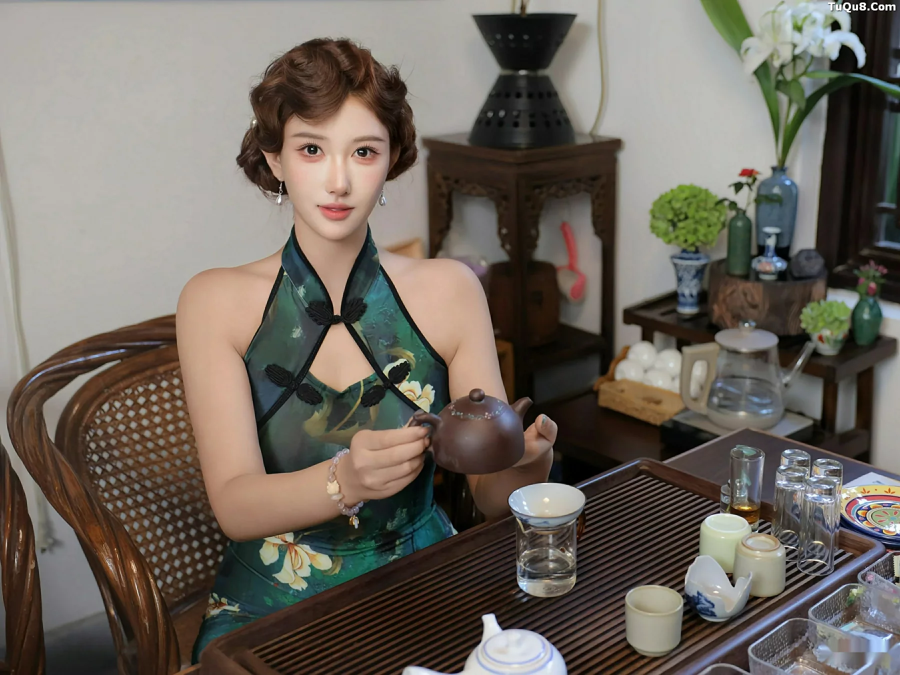 模特金允希Yuki性感绿色旗袍配超薄肉丝秀丰腴身材迷人诱惑写真78P-第1章-图片3